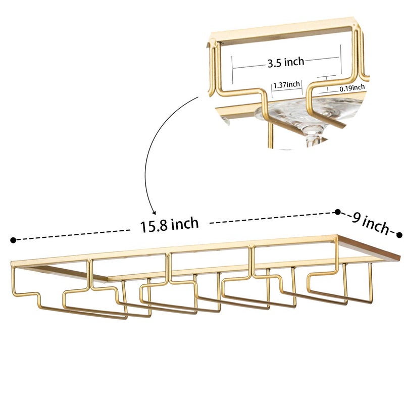 FOMANSH Wine Glass Rack Under Cabinet - Stemware Holder Metal Wine Glass Organizer Glasses Storage Hanger for Bar Kitchen Gold 4 Rows - Image 4
